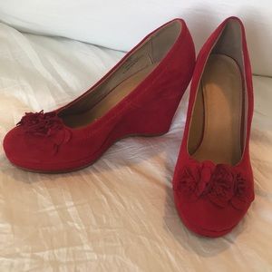 Red suede wedges
